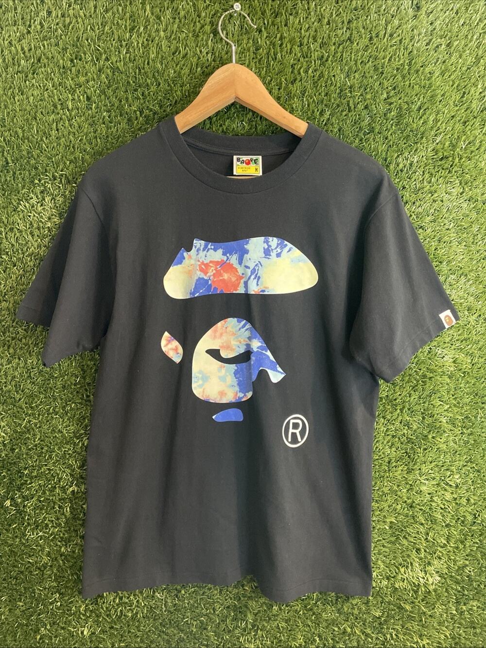 A Bathing Ape BAPE Black Thermography Ape Head Tee Size M 100% Authentic